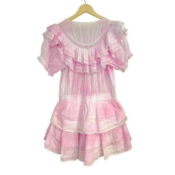 LoveShackFancy Liv Tie Dye Pink Lace Ruffle Mini Dress, Size Large - Picture 10 of 12